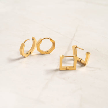 18K Gold PVD Stainless Steel Square Huggie Earrings / ERJ0053