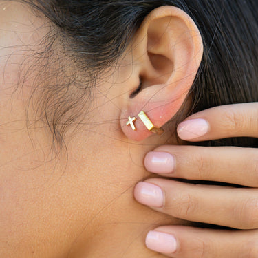 18K Gold PVD Stainless Steel Square Huggie Earrings / ERJ0053