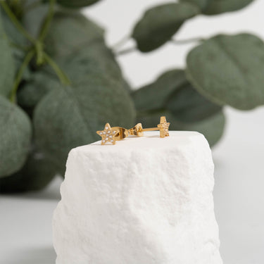 Stainless Steel Star Stud With Pave Diamond