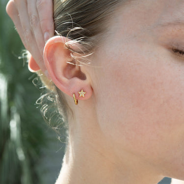 Stainless Steel Star Stud With Pave Diamond
