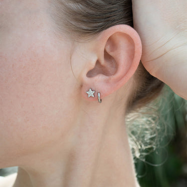 Stainless Steel Star Stud With Pave Diamond