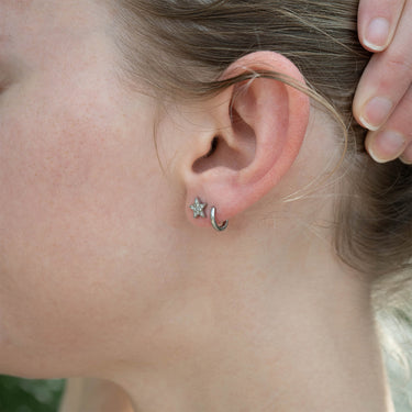 Stainless Steel Star Stud With Pave Diamond