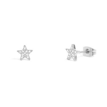Stainless Steel Star Stud With Pave Diamond