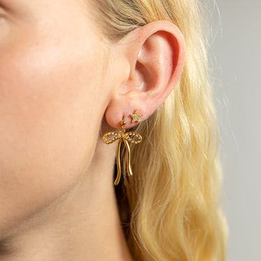 Ribbon Bow with Stones Earrings