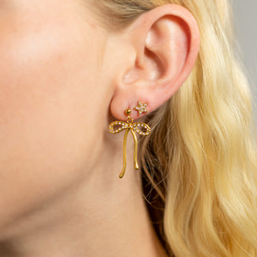 Ribbon Bow with Stones Earrings