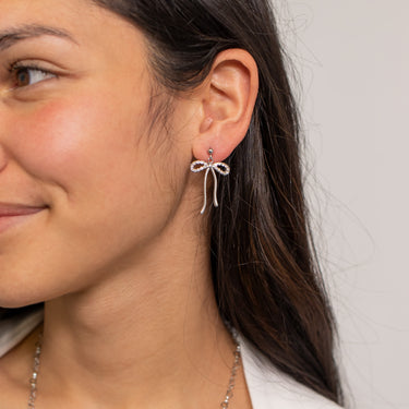 Ribbon Bow with Stones Earrings