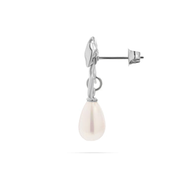 Silver Ribbon Bow Earrings with Freshwater Pearl