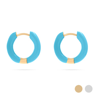 Gold Blue Epoxy Huggie Hoop Earrings