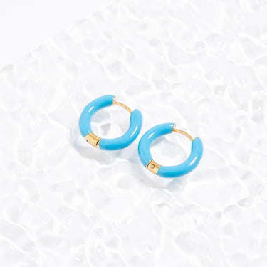 Gold Blue Epoxy Huggie Hoop Earrings