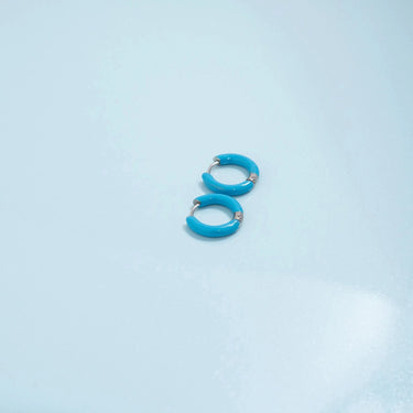 Silver Blue Epoxy Huggie Hoop Earrings