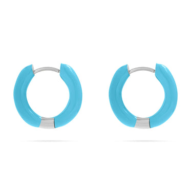 Silver Blue Epoxy Huggie Hoop Earrings