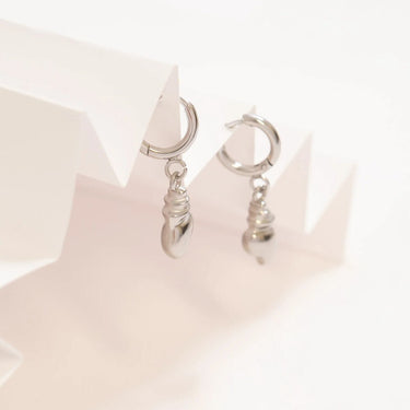 Silver Dangle Conch Shell Huggie Hoop Earring