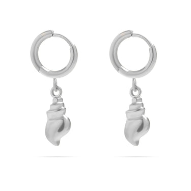 Silver Dangle Conch Shell Huggie Hoop Earring
