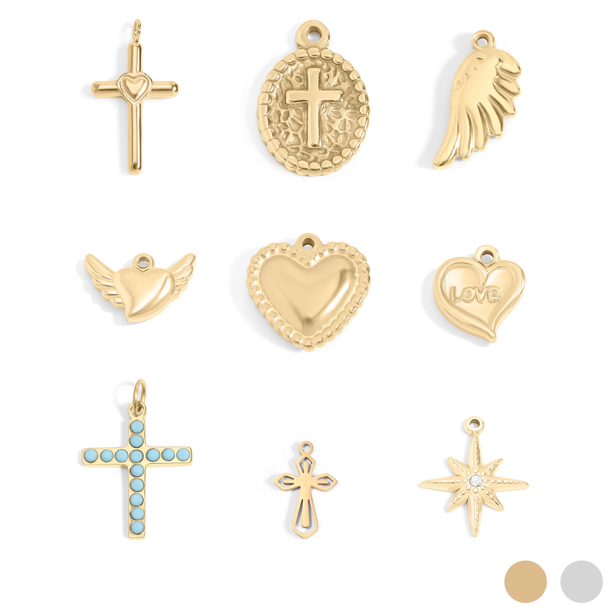 18K Gold PVD Stainless Steel Faith & Love Charm Set / BND0075
