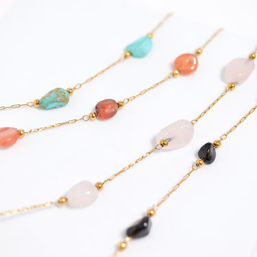 18K Gold PVD Stainless Steel Beaded Stone Chain Lifestyle