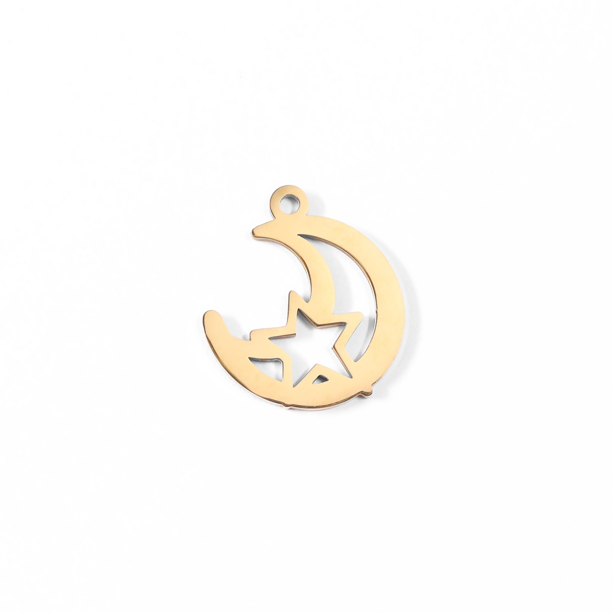 18K Gold PVD Stainless Steel Moon And Star Charm / PDL0019