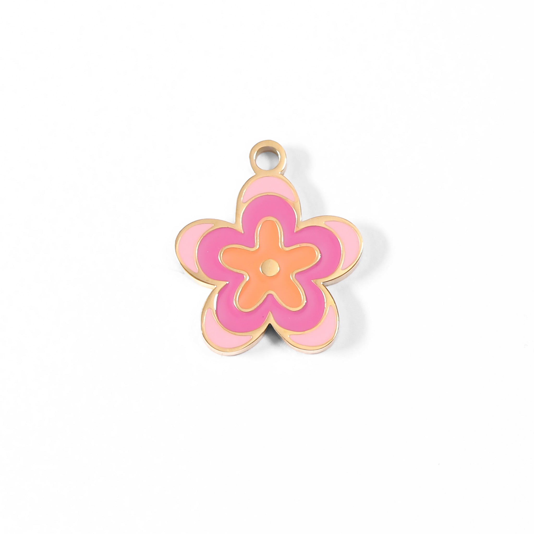 Stainless Steel Epoxy Pink Flower Charm / PDL0013