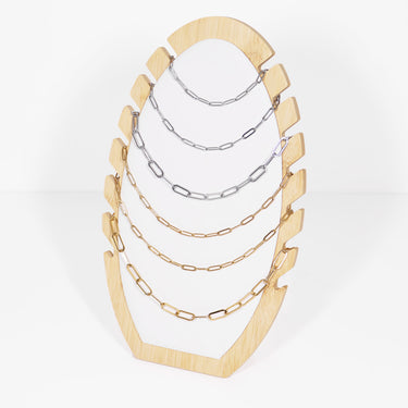 Stainless Steel Paperclip Chain Necklaces on display