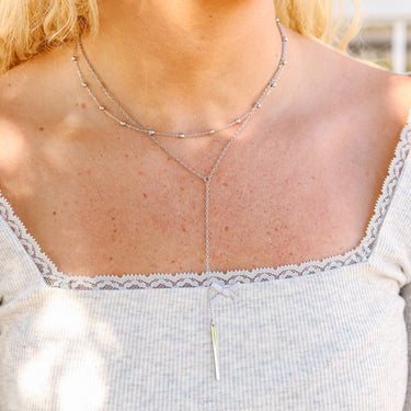 Double Chain Stainless Steel Lariat Necklace with satellite chain