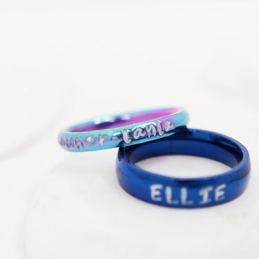 Blue Stainless Steel Blank Ring Lifestyle engraved