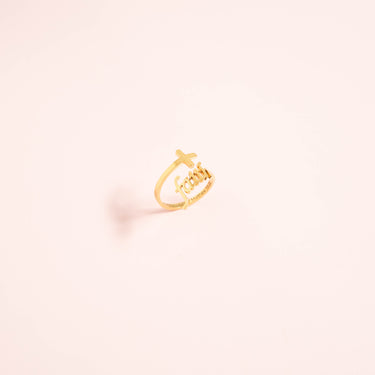 18K Gold PVD Stainless Steel Adjustable "Faith" Ring