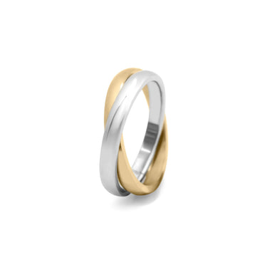 Two-tone ring with gold and silver colors on a white background