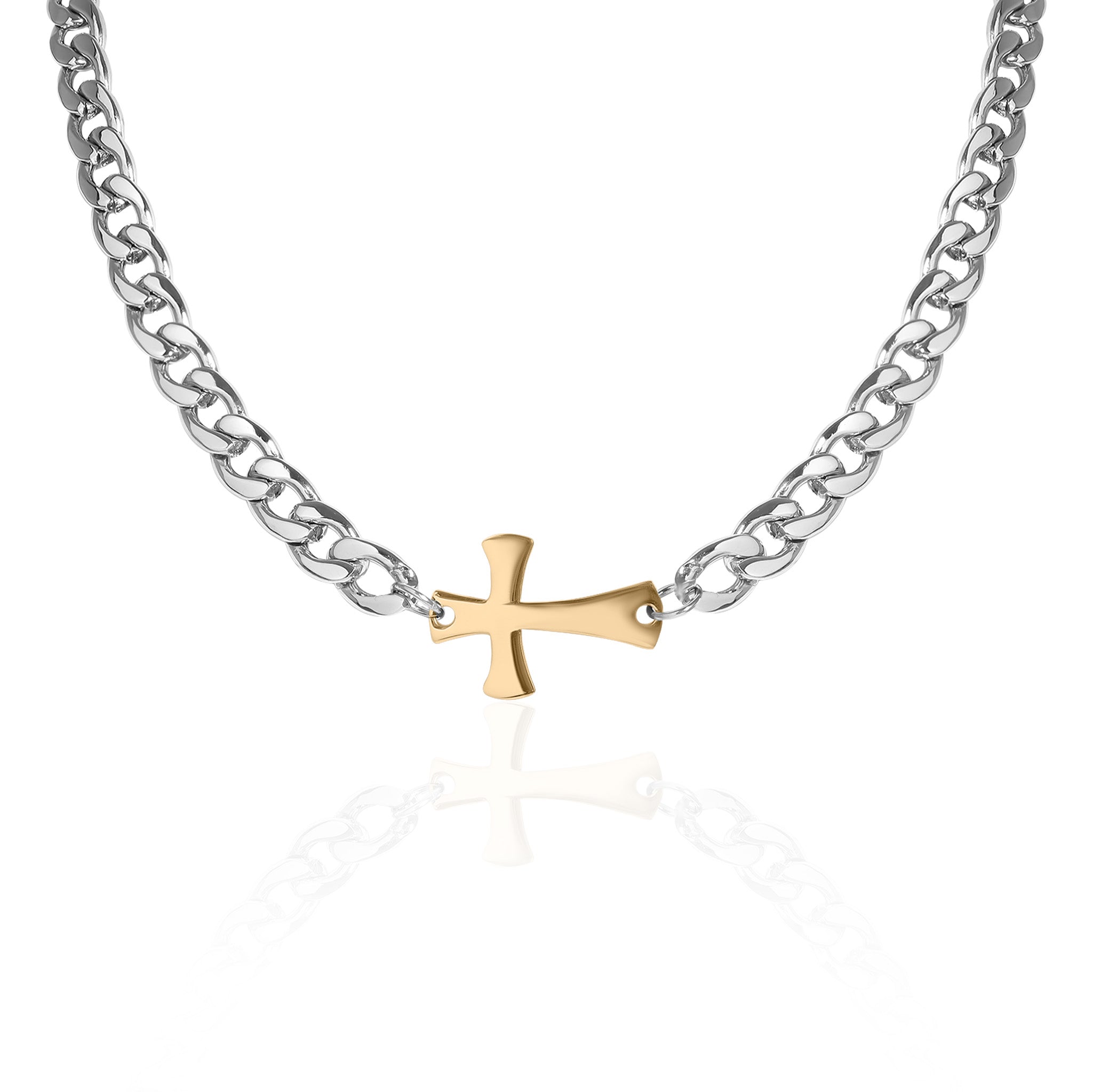 Stainless Steel Gold Cross Necklace / NKJ0021