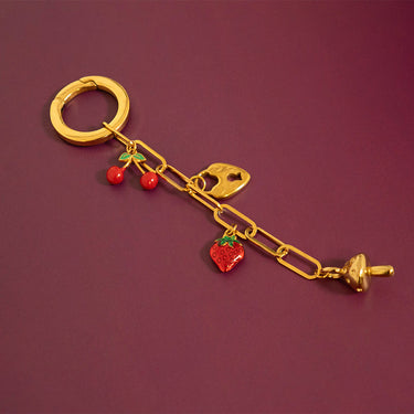 18K Gold PVD Stainless Steel Epoxy Cherry Charm