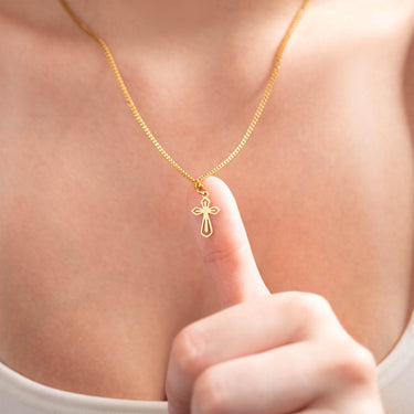 18K Gold PVD Stainless Steel Pointed Cross Charm Lifestyle