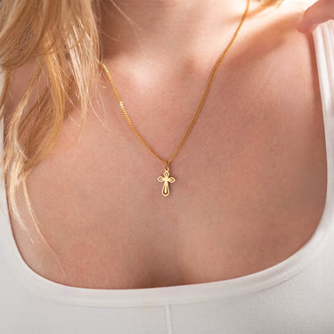 18K Gold PVD Stainless Steel Pointed Cross Charm Lifestyle