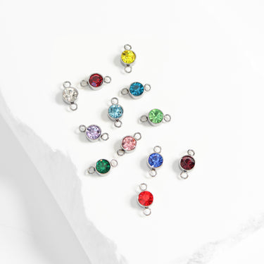Stainless Steel Round Cubic Zirconia Birthstone Connector Charm / PDL0121