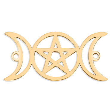 18K Gold Stainless Steel Triple Moon Goddess Connector Charm