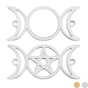 18K Gold Stainless Steel Triple Moon Goddess Connector Charm