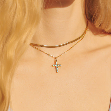 Turquoise Stone Cross Charm