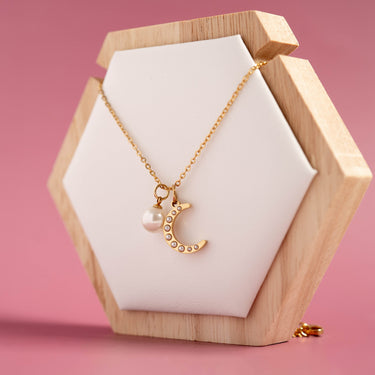 18K Gold PVD Stainless Steel Pearl Moon Charm