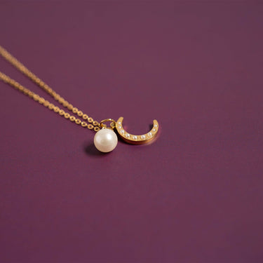 18K Gold PVD Stainless Steel Pearl Moon Charm