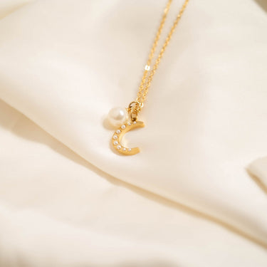 18K Gold PVD Stainless Steel Pearl Moon Charm