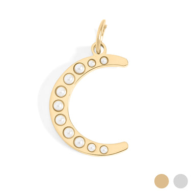 18K Gold PVD Stainless Steel Pearl Moon Charm