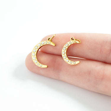 18K Gold PVD Stainless Steel Pearl Moon Charm