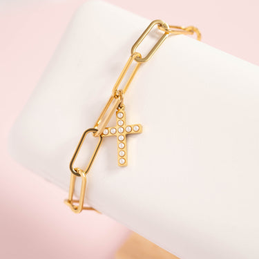 18K Gold PVD Stainless Steel Pearl Cross Charm