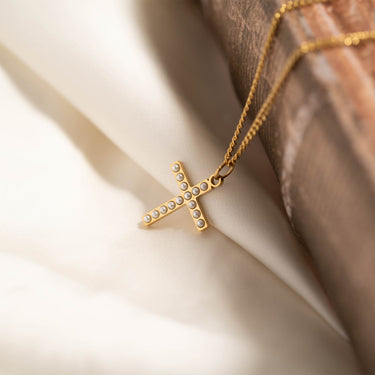 18K Gold PVD Stainless Steel Pearl Cross Charm