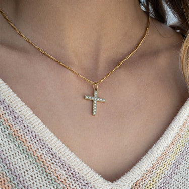 18K Gold PVD Stainless Steel Pearl Cross Charm