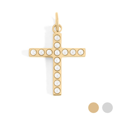 18K Gold PVD Stainless Steel Pearl Cross Charm