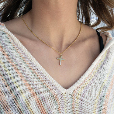 18K Gold PVD Stainless Steel Pearl Cross Charm