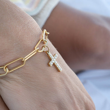 18K Gold PVD Stainless Steel Pearl Cross Charm