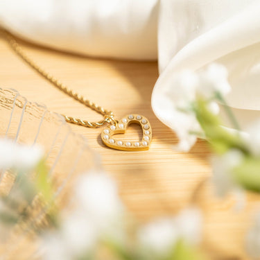 18K Gold PVD Stainless Steel Pearl Heart Charm