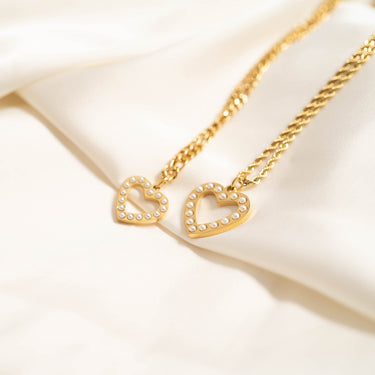 18K Gold PVD Stainless Steel Pearl Heart Charm