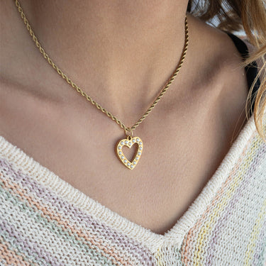 18K Gold PVD Stainless Steel Pearl Heart Charm