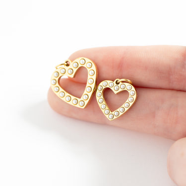 18K Gold PVD Stainless Steel Pearl Heart Charm