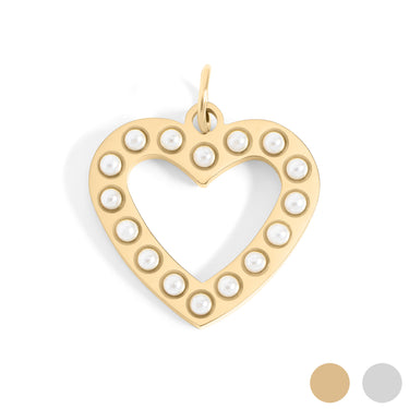 18K Gold PVD Stainless Steel Pearl Heart Charm